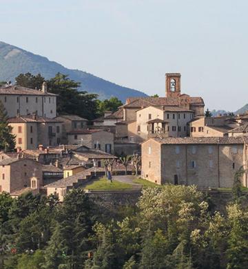 Aerial view of Montone, a medieval village in Umbria Italy